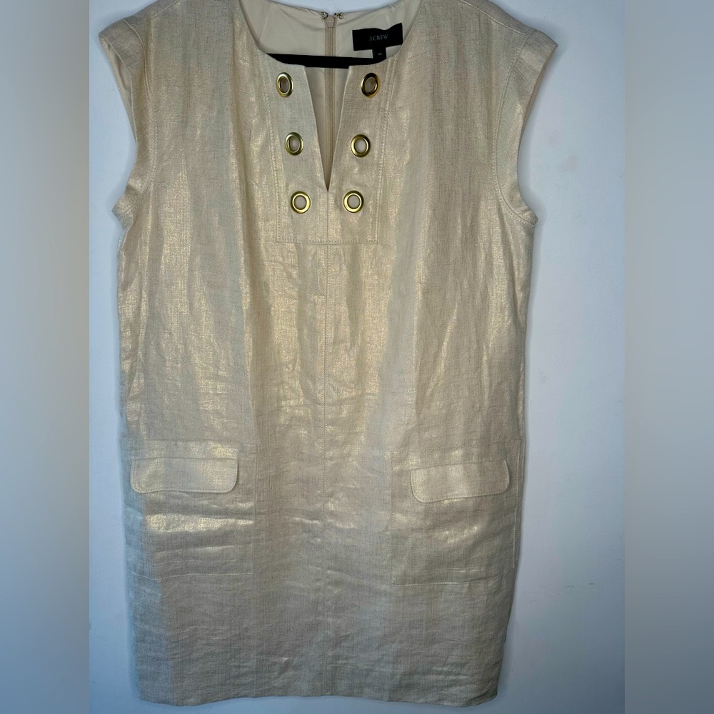 J CREW Gold SHIMMER GOLD SHIFT DRESS Size: 14